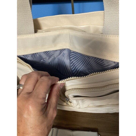 Tote Messenger Bag Shoulder Bag Satchel Canvas White Cream Zipper Compts - Picture 8 of 16